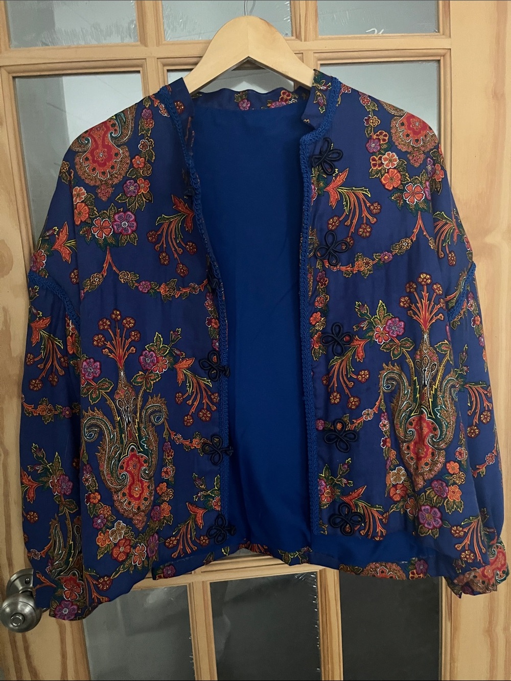 Blue Floral Embroidered Suzani Jacket - handmade/custom Asian jewel tone crop